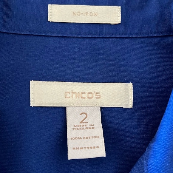 Chico’s No Iron Royal Blue Button Down Long Sleeved Button Cuff Shirt 2 - Picture 4 of 15